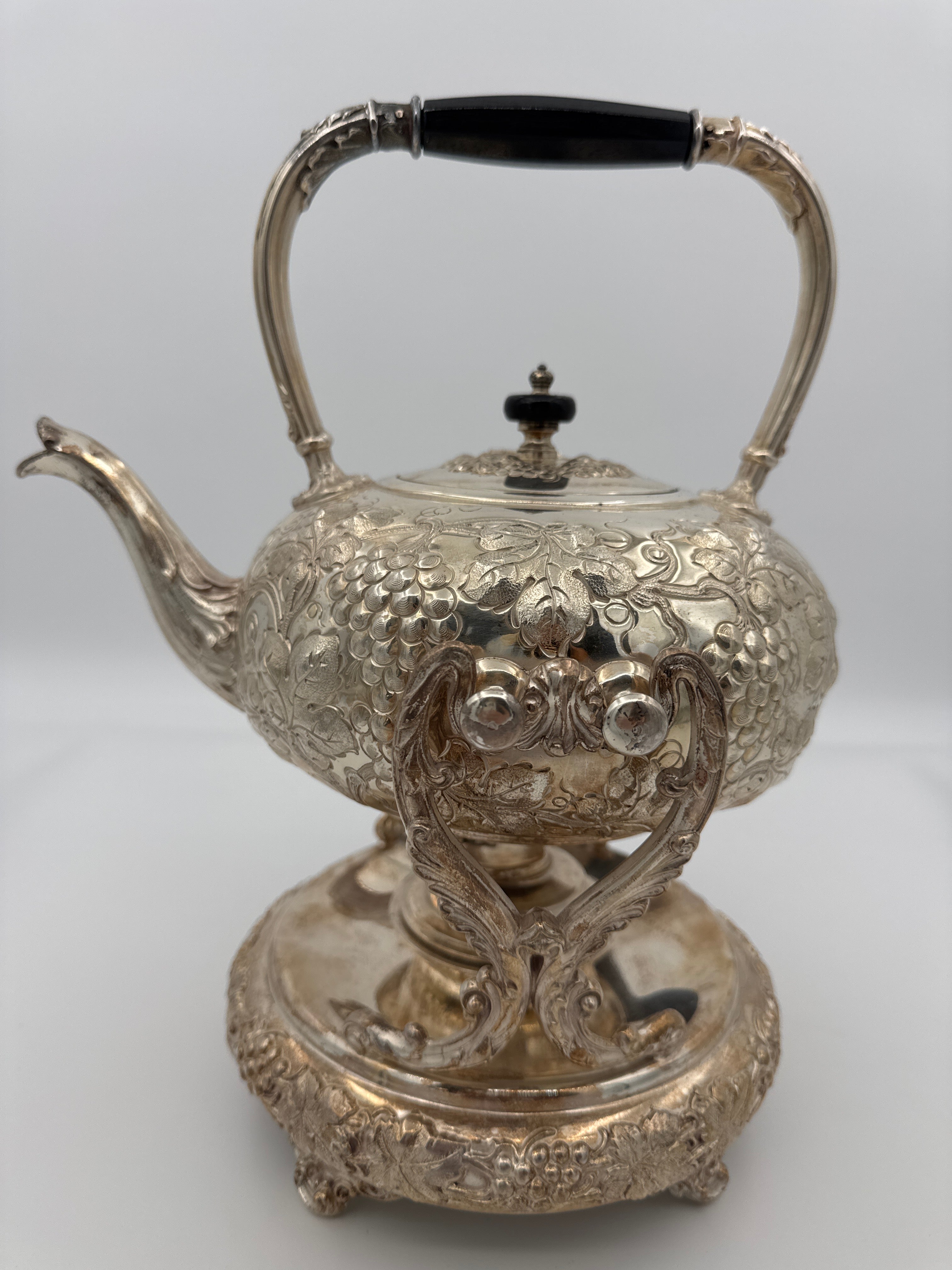 Vintage Silverplate Tilting Tea Kettle on Stand with Original Burner | Patented Jan. 12, 1892 — vintage collectible item