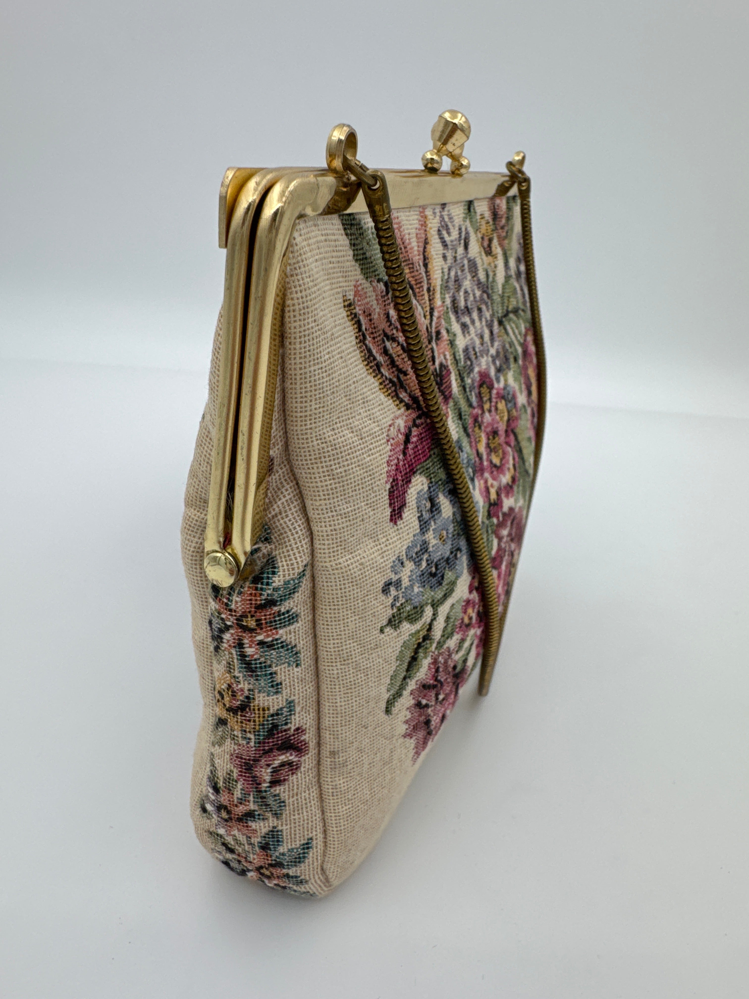 Vintage Walborg Floral Tapestry Purse, Mid Century Evening Handbag