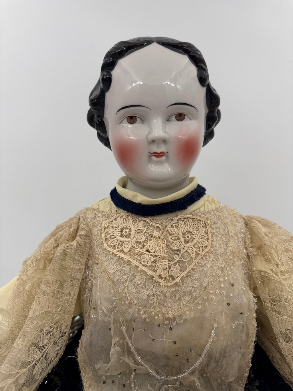 Antique Kestner China Head Doll Civil War Era German Doll Brown Eyes