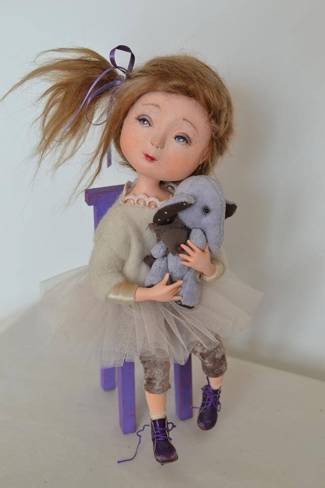 OOAK Handmade Artist Doll with Teddy Elephant Collectible Art Doll Ginny