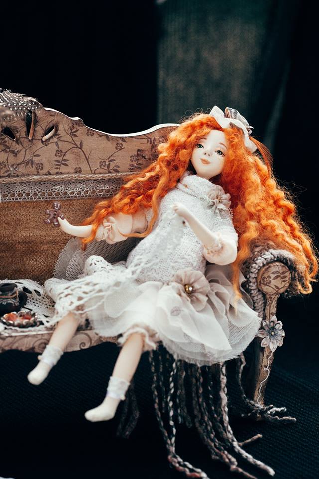 Vintage Style Art Composition “Angel and Iriska” | Handmade Papier-Mâché Interior Sculpture | Collectible Art Doll Scene