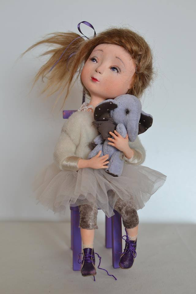 OOAK Handmade Artist Doll with Teddy Elephant Collectible Art Doll Ginny