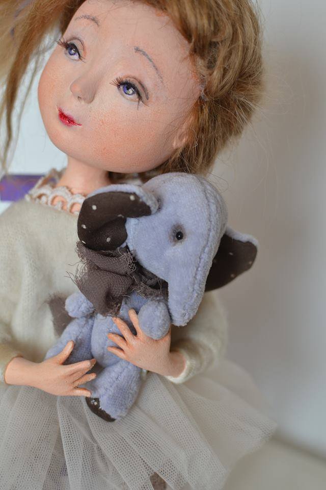 OOAK Handmade Artist Doll with Teddy Elephant Collectible Art Doll Ginny