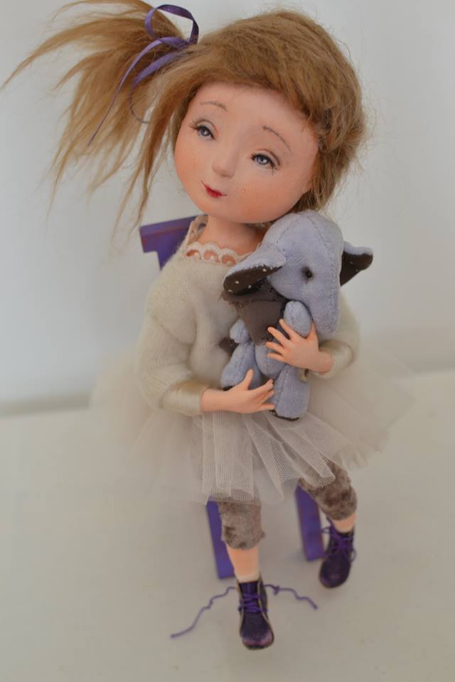OOAK Handmade Artist Doll with Teddy Elephant Collectible Art Doll Ginny