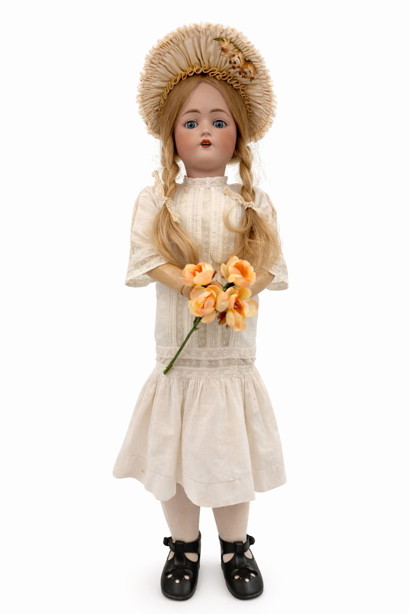 Early Antique Kestner E 168 9  Doll, c.1900–1910, Rare Square Teeth, Blue Eyes, Antique Outfit, 22”