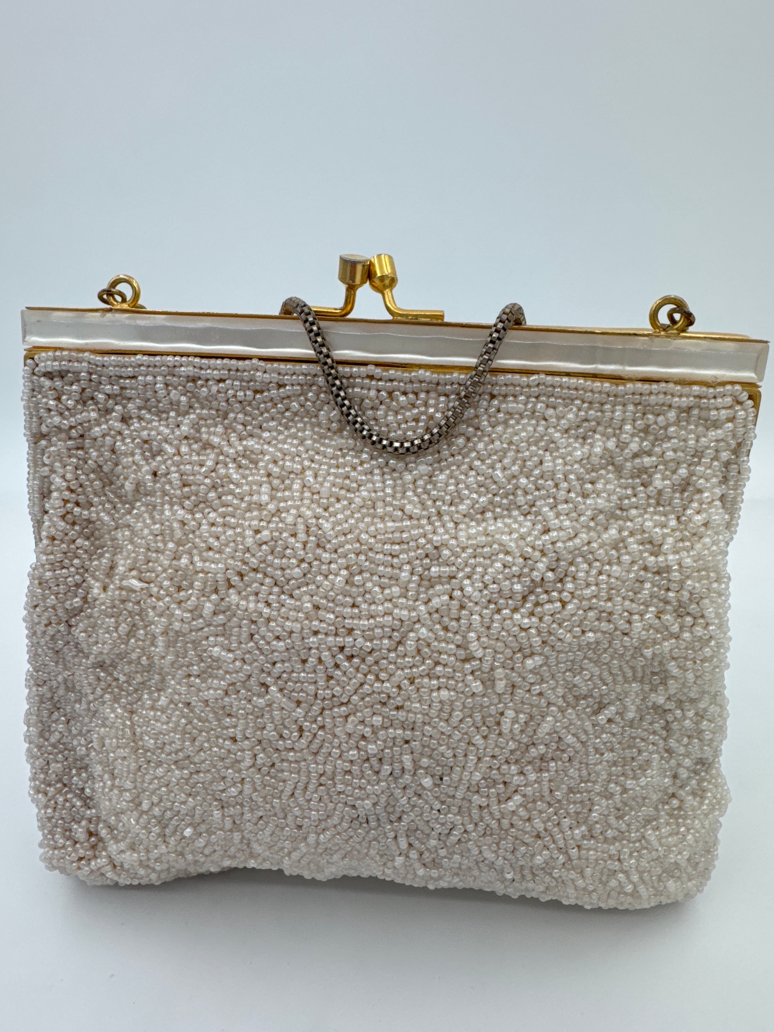 Vintage Floral Micro Beaded Purse, Petit Point Evening Bag, Beaded Handbag