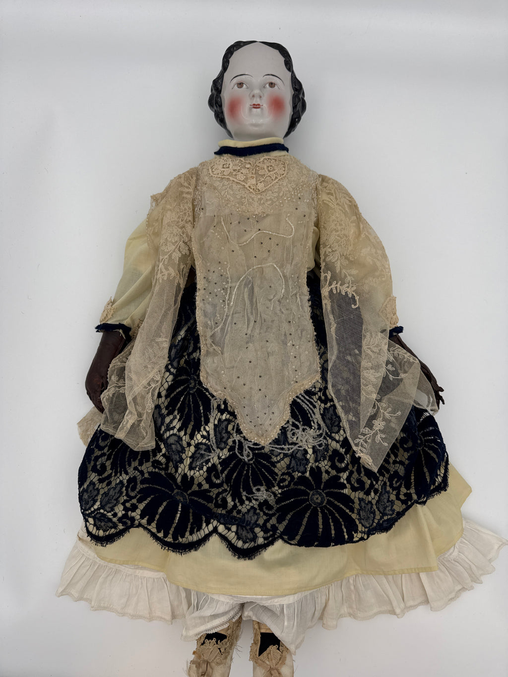 Antique Kestner China Head Doll Civil War Era German Doll Brown Eyes