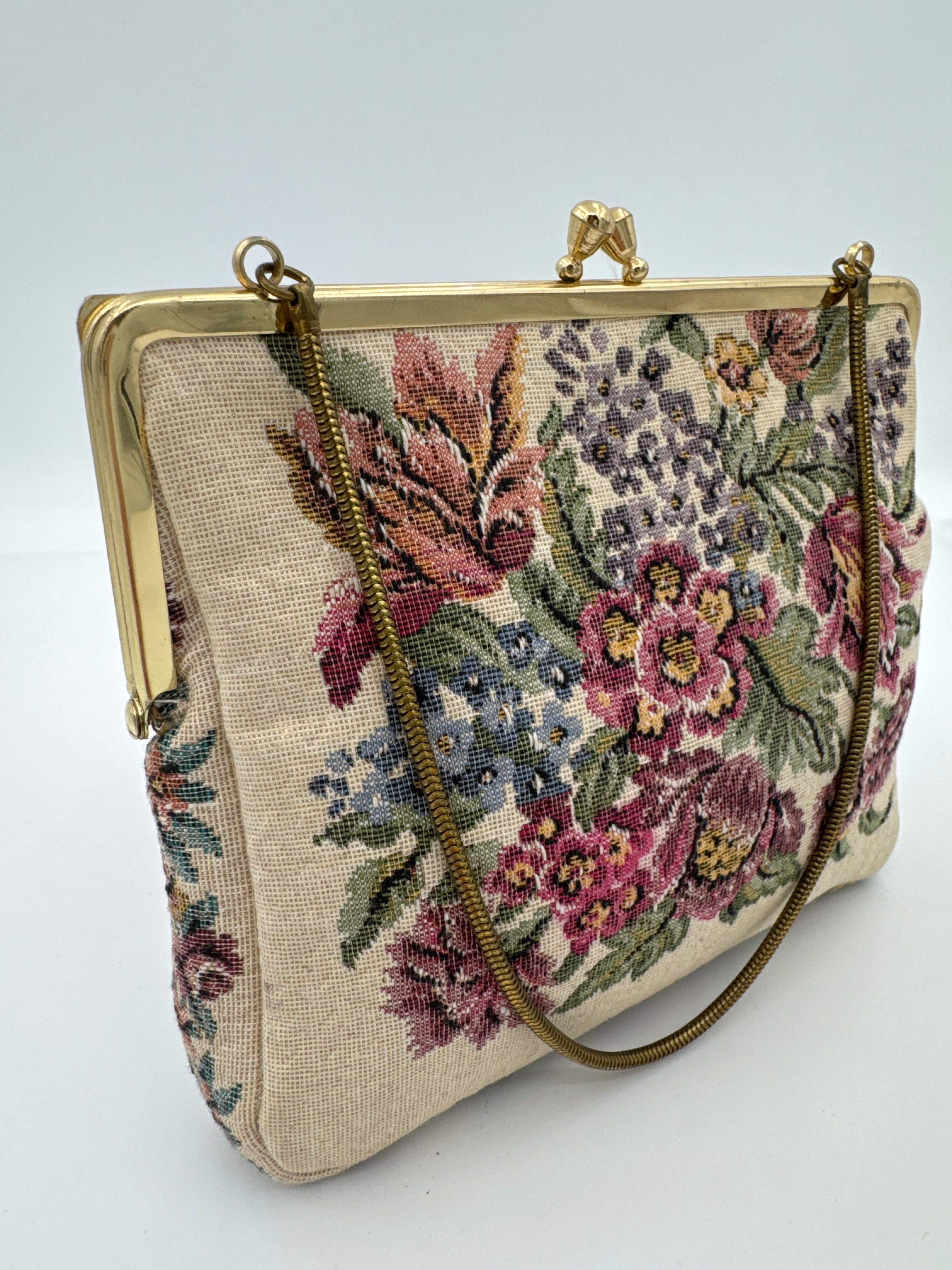 Vintage Walborg Floral Tapestry Purse, Mid Century Evening Handbag