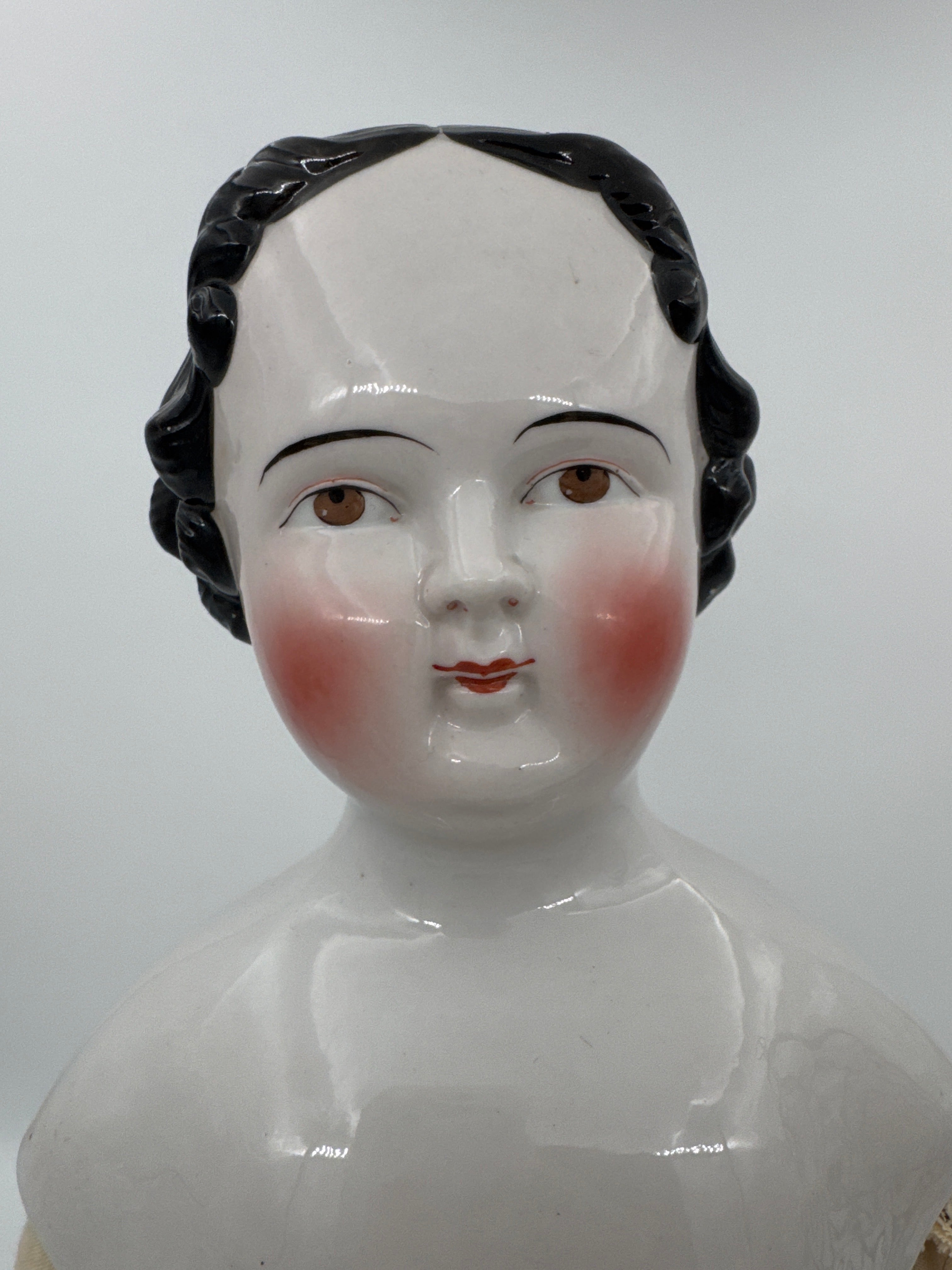 Antique Kestner China Head Doll Civil War Era German Doll Brown Eyes