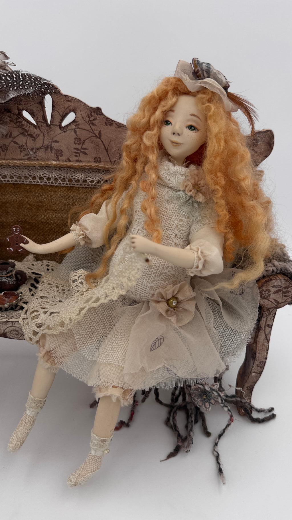 Vintage Style Art Composition “Angel and Iriska” | Handmade Papier-Mâché Interior Sculpture | Collectible Art Doll Scene