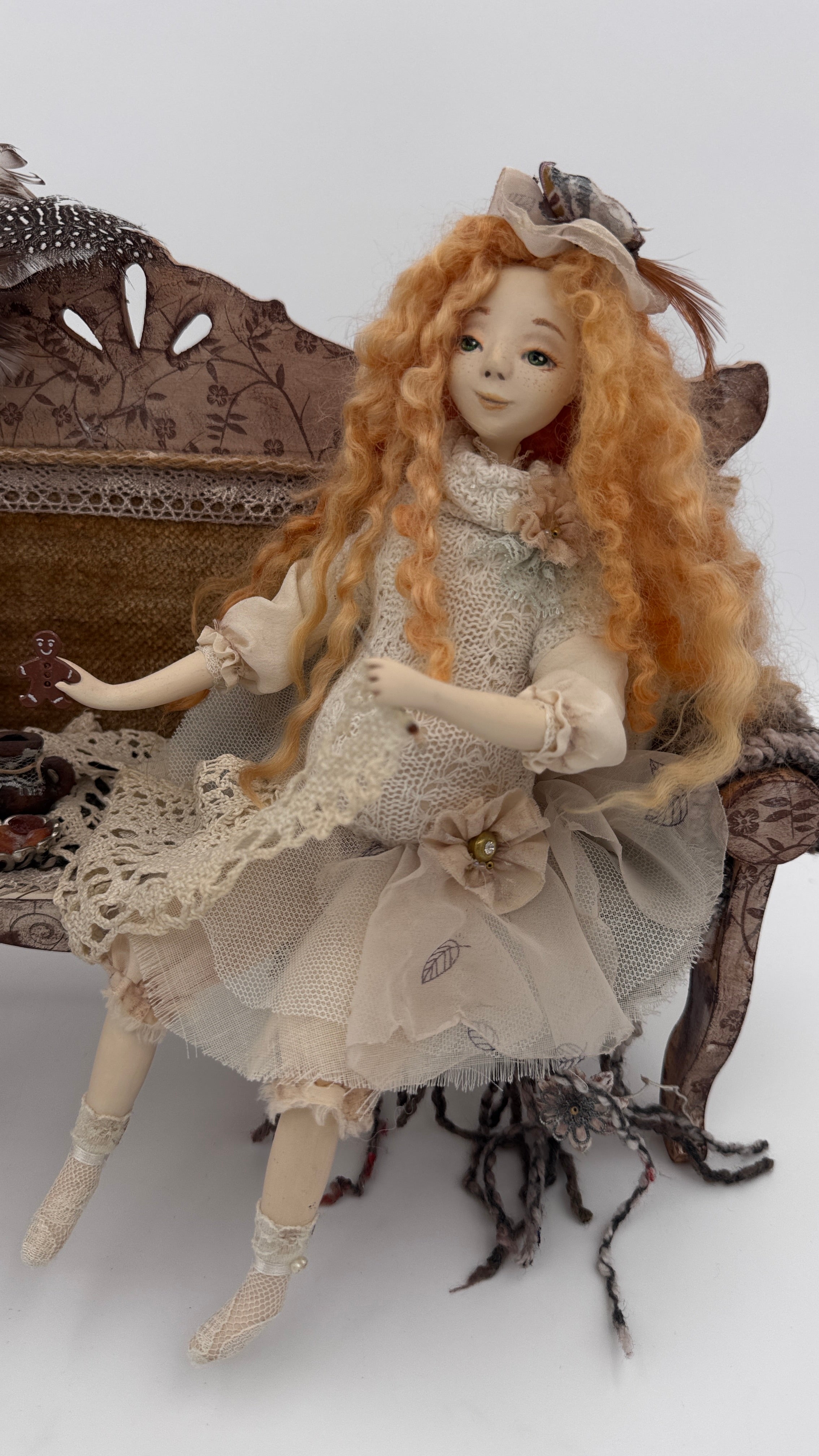 Vintage Style Art Composition “Angel and Iriska” | Handmade Papier-Mâché Interior Sculpture | Collectible Art Doll Scene