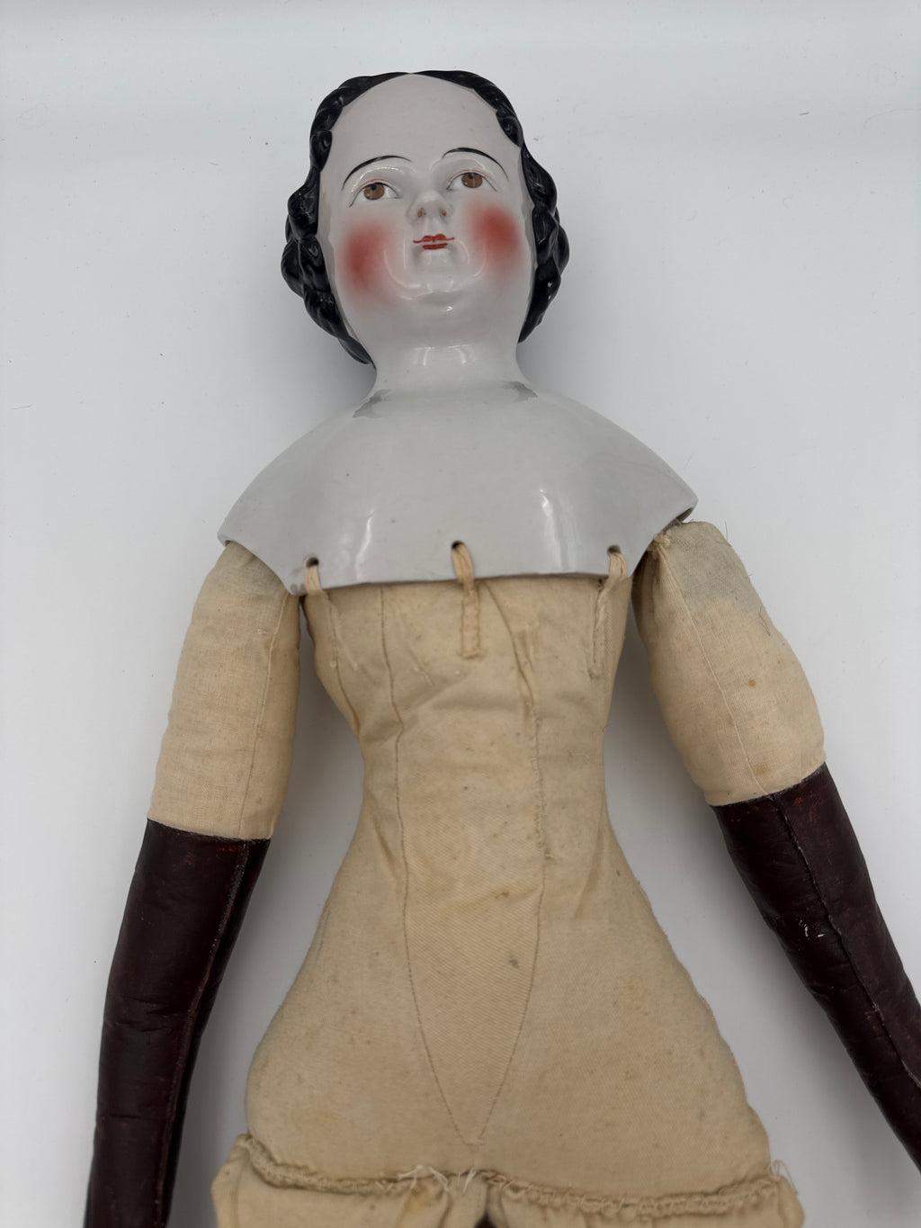 Antique Kestner China Head Doll Civil War Era German Doll Brown Eyes