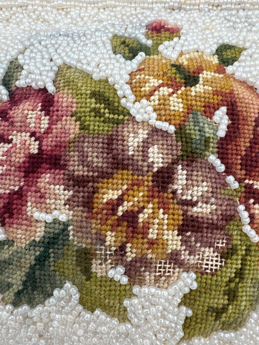Vintage Floral Micro Beaded Purse, Petit Point Evening Bag, Beaded Handbag