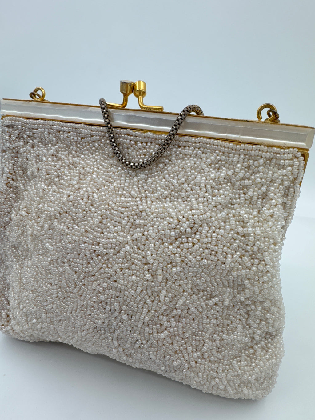 Vintage Floral Micro Beaded Purse, Petit Point Evening Bag, Beaded Handbag