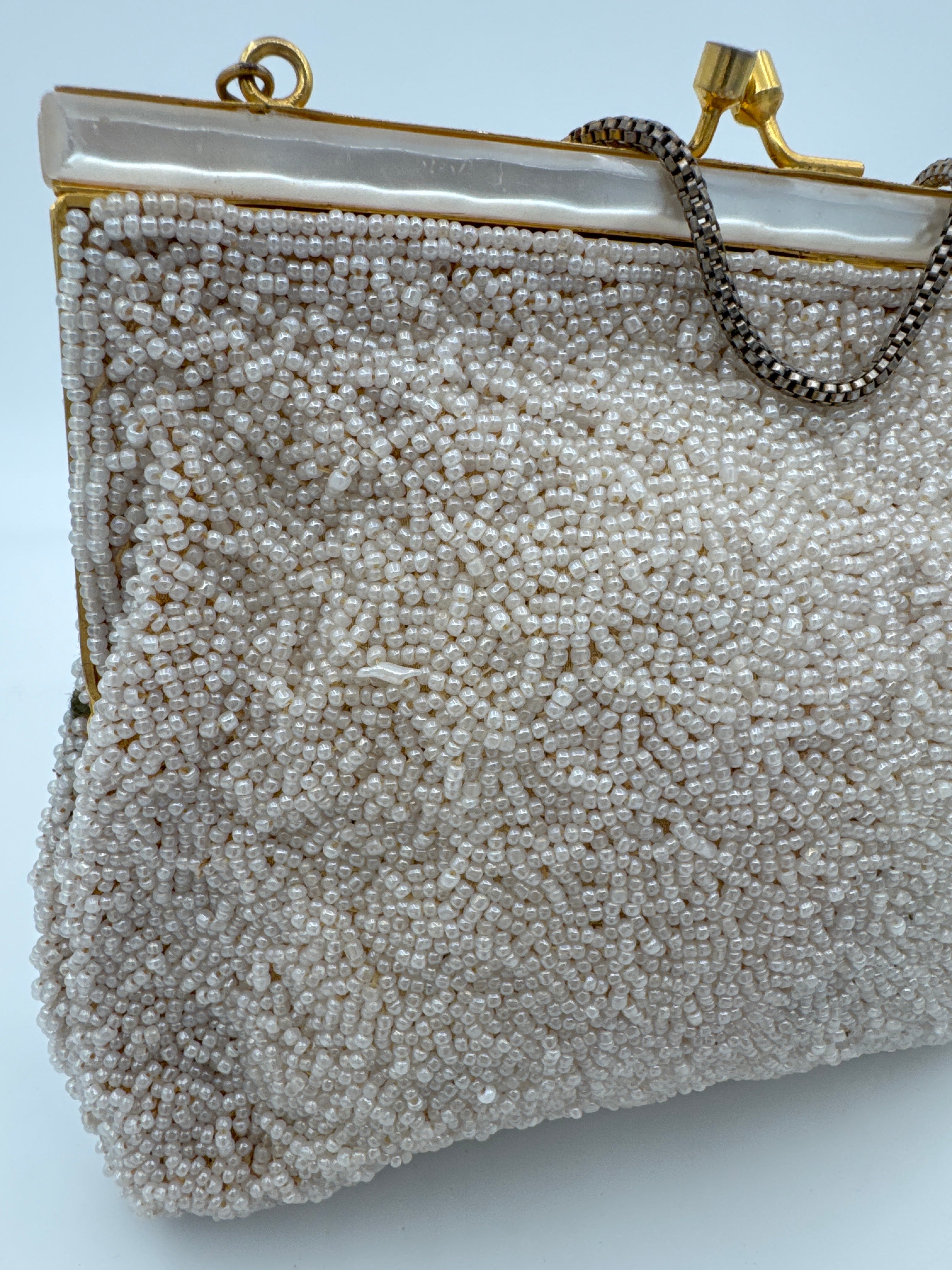 Vintage Floral Micro Beaded Purse, Petit Point Evening Bag, Beaded Handbag