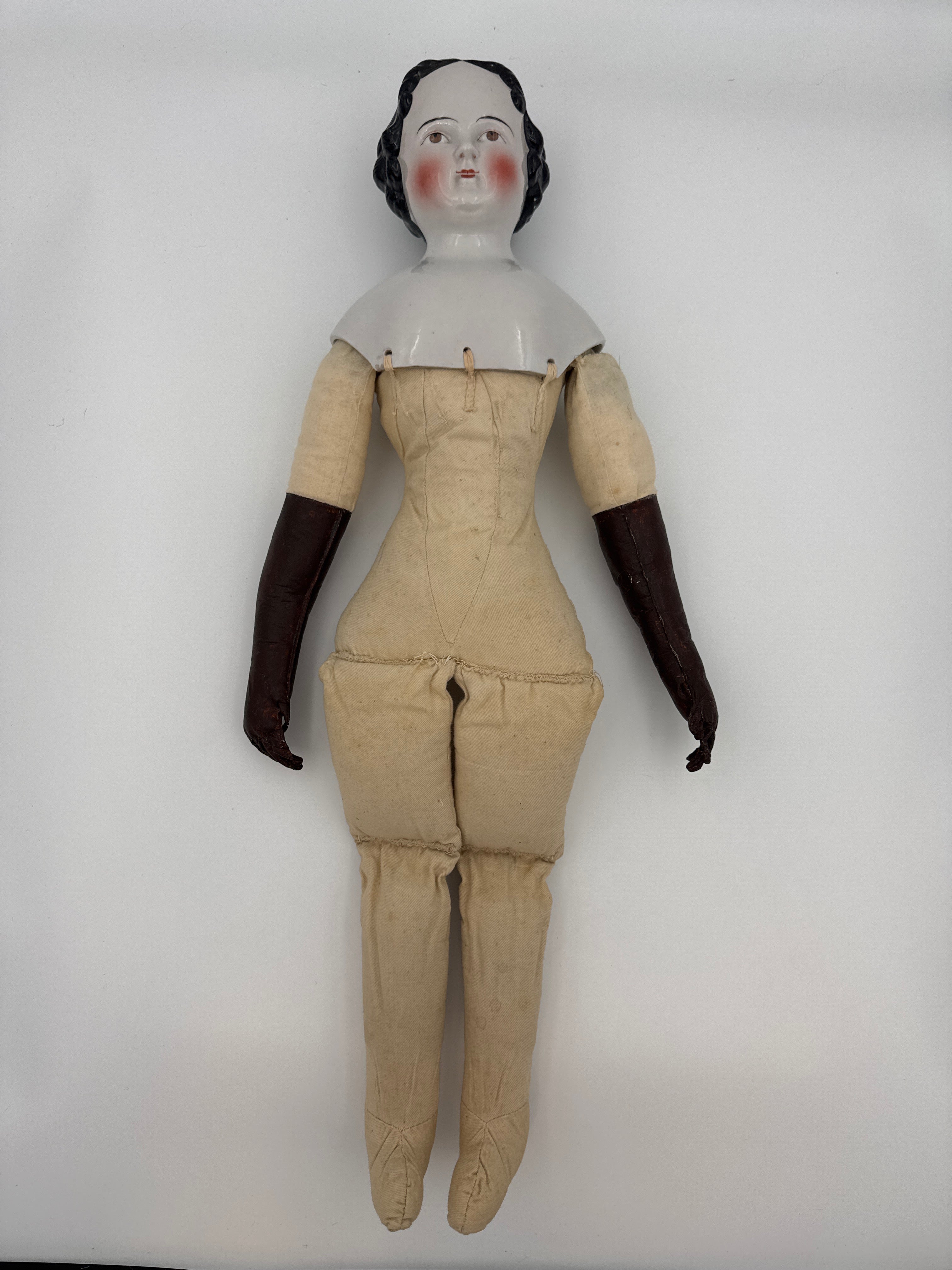 Antique Kestner China Head Doll Civil War Era German Doll Brown Eyes