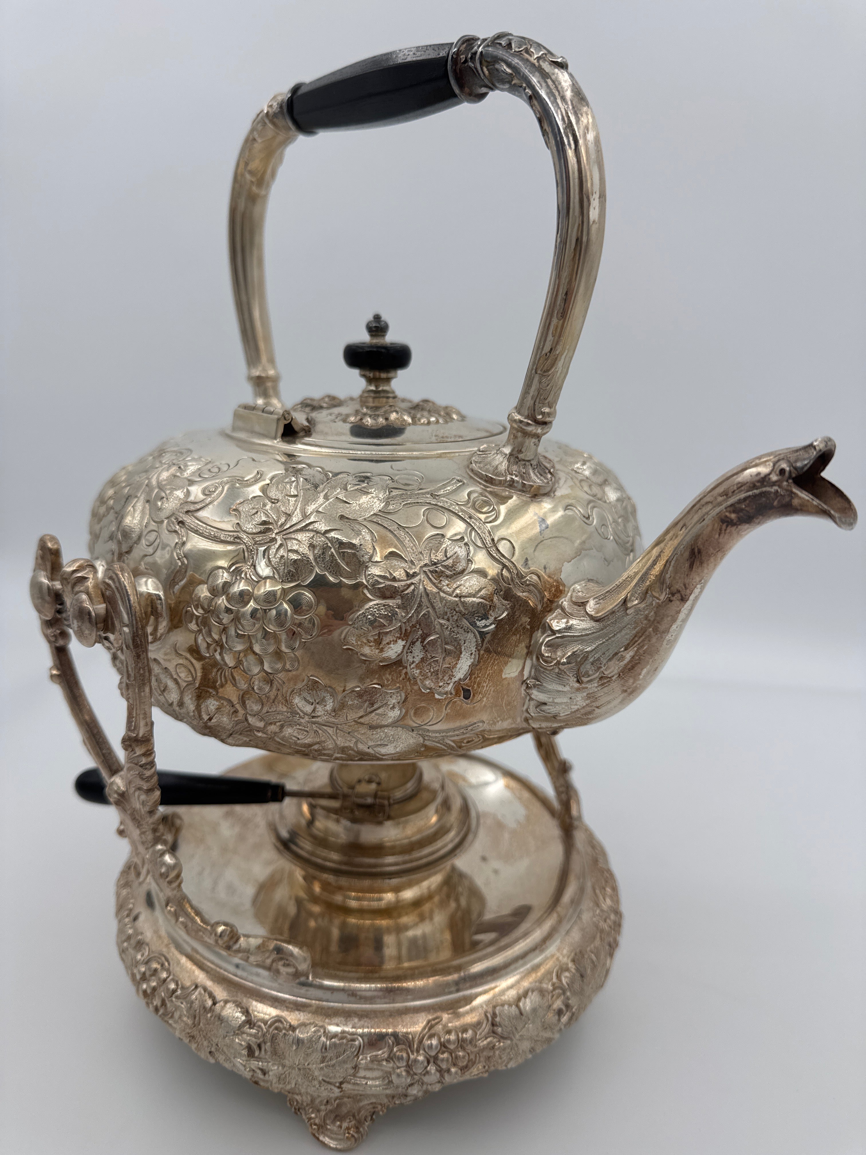 Vintage Silverplate Tilting Tea Kettle on Stand with Original Burner | Patented Jan. 12, 1892 — rare antique find