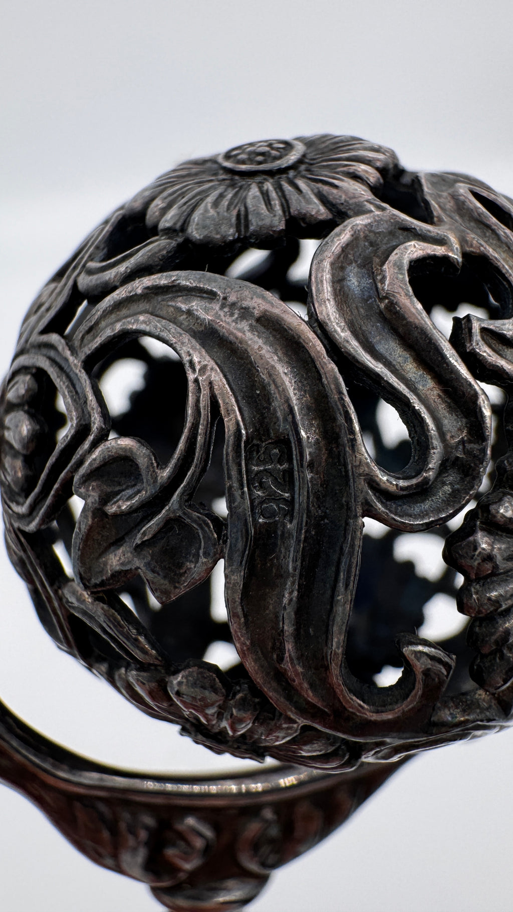 Antique Sterling Silver 925 Baby Rattle Art Nouveau Floral Design European Collectible