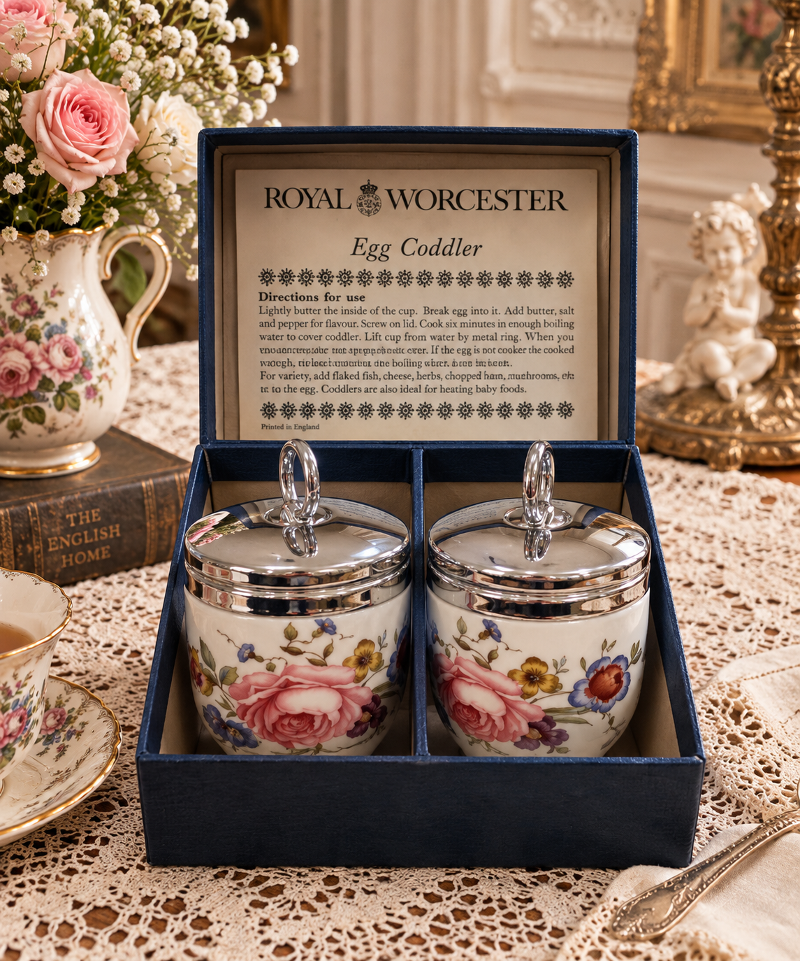 Vintage Royal Worcester Egg Coddlers Set of 2 in Original Box – English Porcelain, Made in England