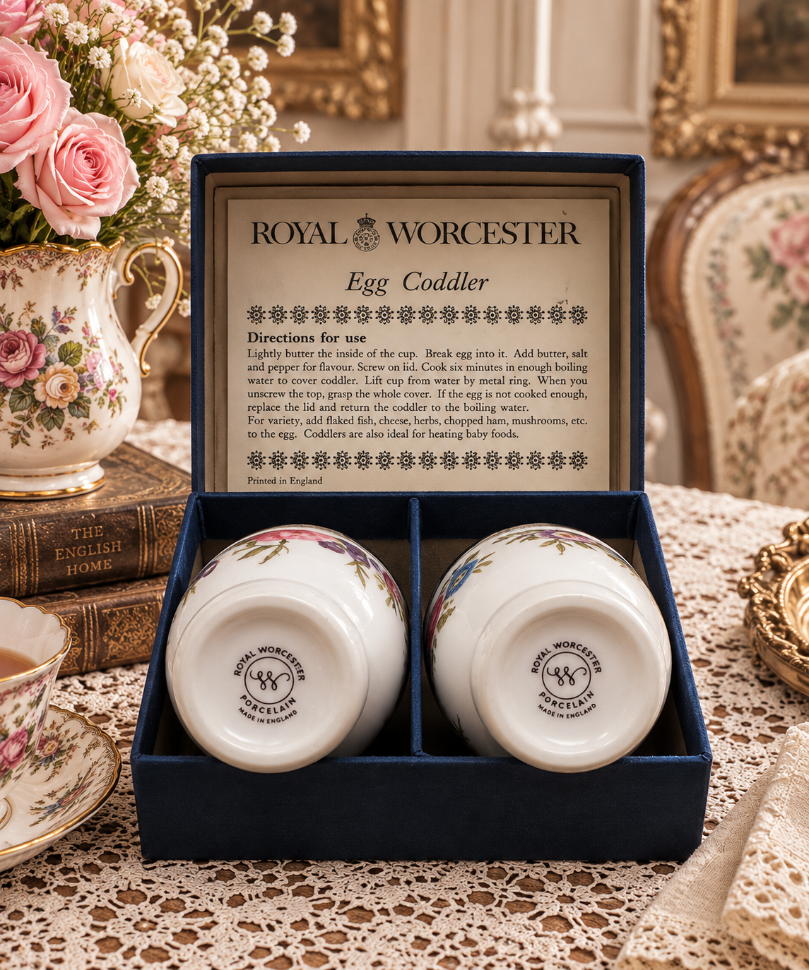 Vintage Royal Worcester Egg Coddlers Set of 2 in Original Box – English Porcelain, Made in England