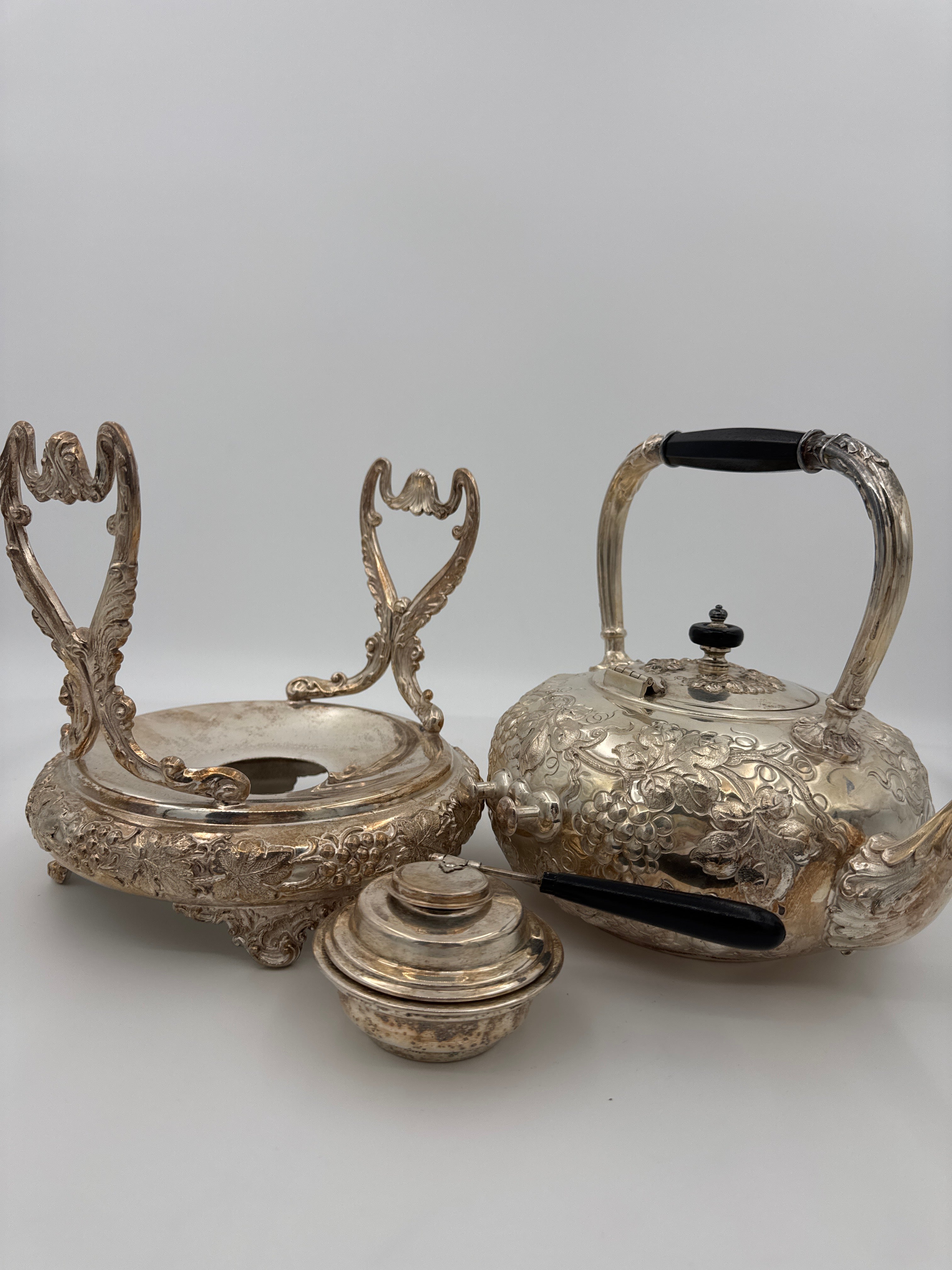 Vintage Silverplate Tilting Tea Kettle on Stand with Original Burner | Patented Jan. 12, 1892 — antique collector item