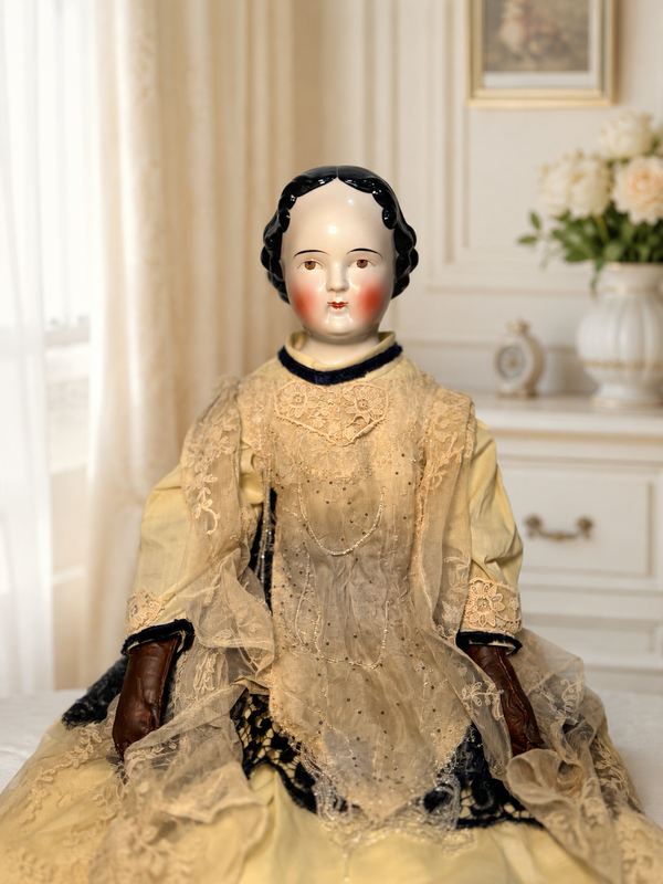 Antique Kestner China Head Doll Civil War Era German Doll Brown Eyes