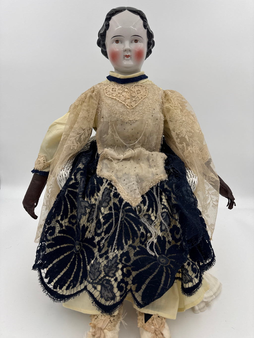 Antique Kestner China Head Doll Civil War Era German Doll Brown Eyes