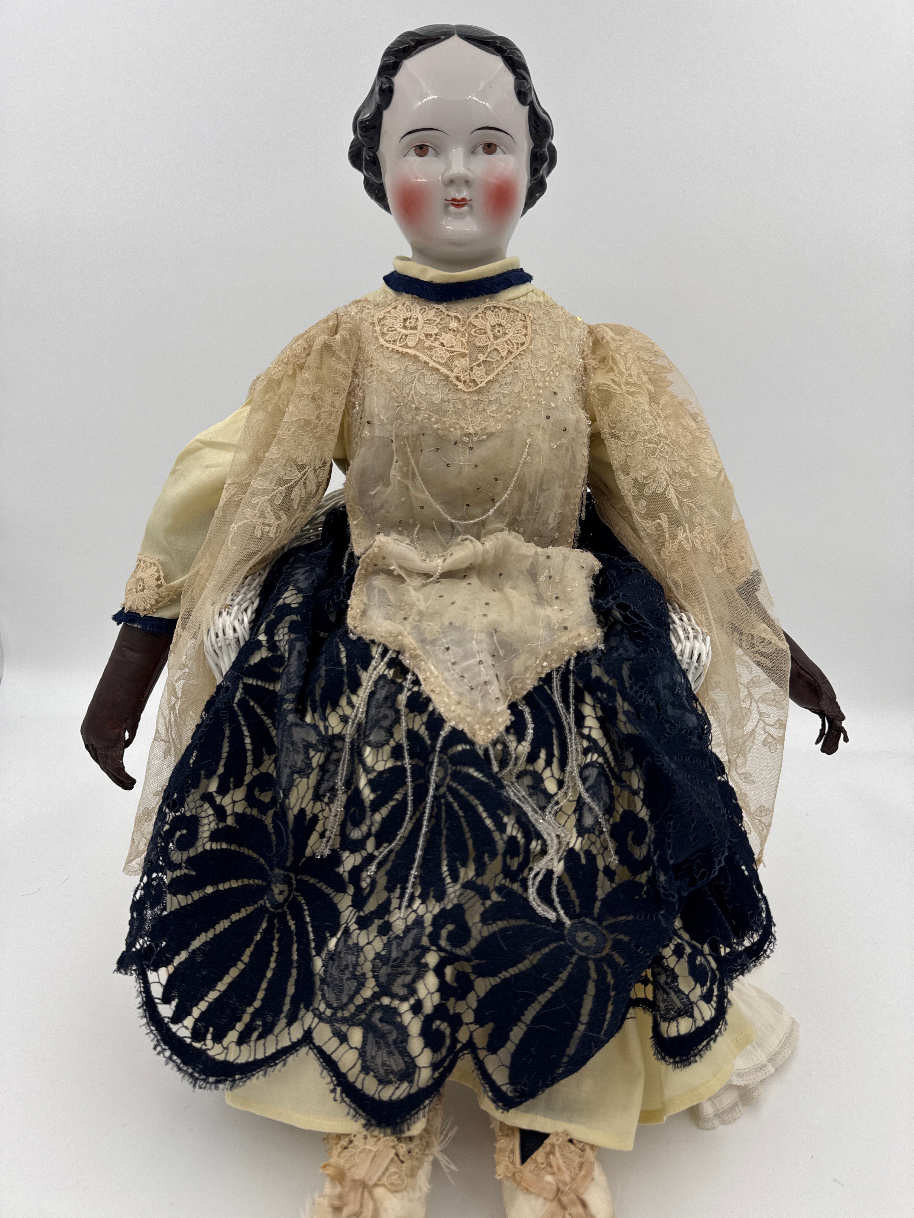 Antique Kestner China Head Doll Civil War Era German Doll Brown Eyes