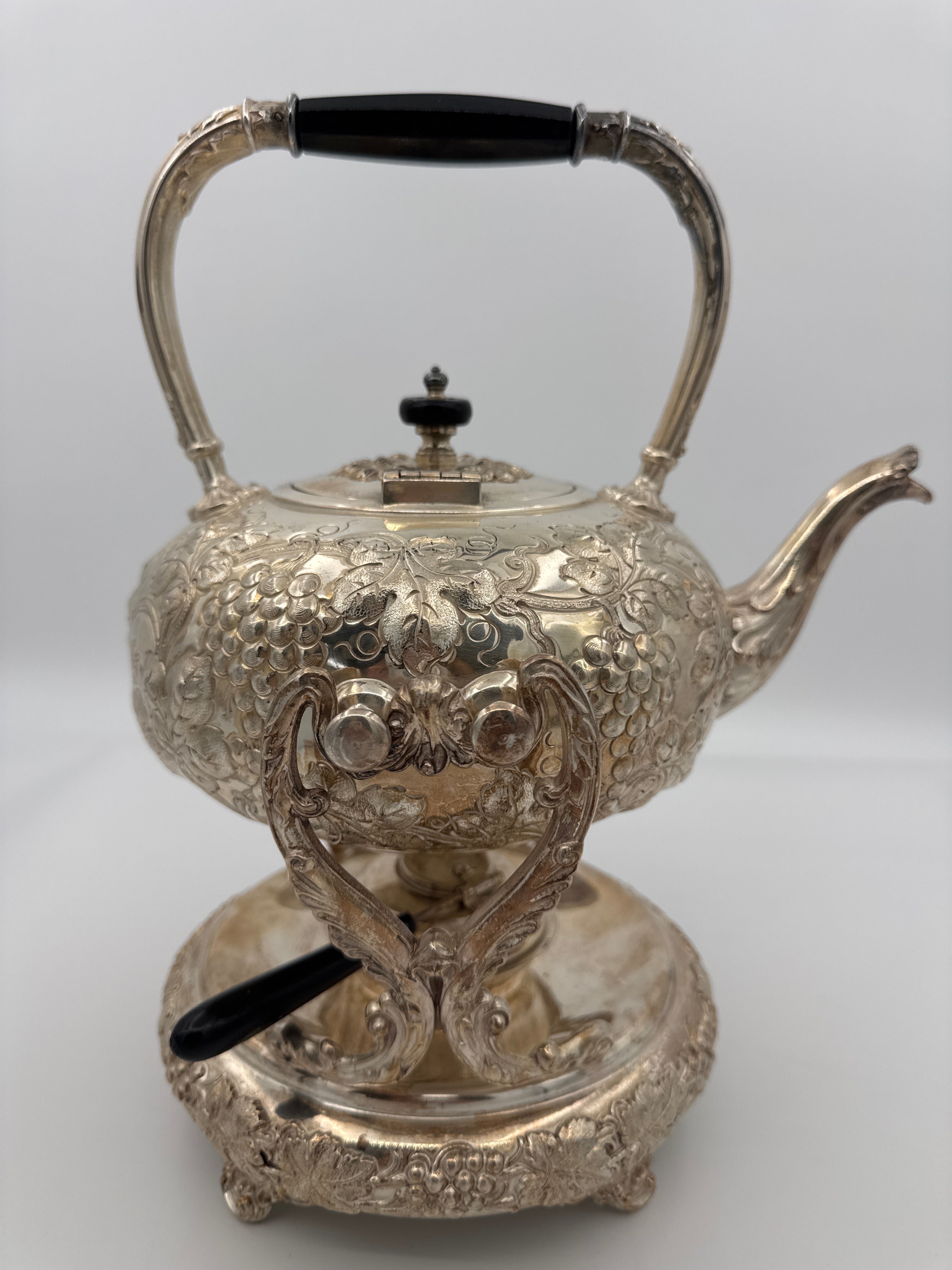Vintage Silverplate Tilting Tea Kettle on Stand with Original Burner | Patented Jan. 12, 1892 — vintage home décor