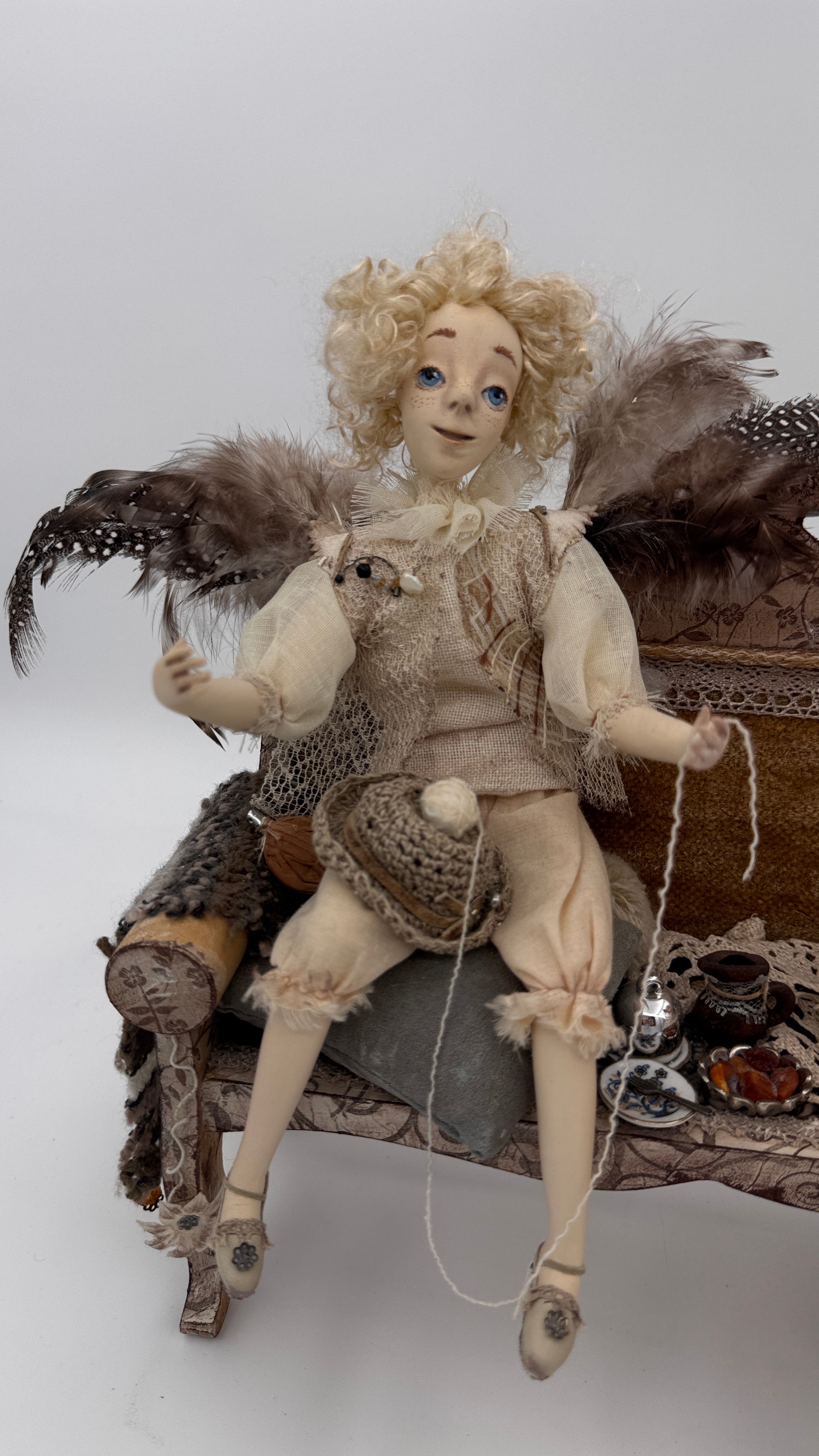Vintage Style Art Composition “Angel and Iriska” | Handmade Papier-Mâché Interior Sculpture | Collectible Art Doll Scene