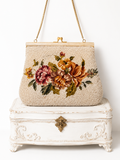 Vintage Floral Micro Beaded Purse, Petit Point Evening Bag, Beaded Handbag