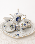 Vintage Miniature Blue Rose Tea Set for Dollhouse & Victorian Displays | Porcelain Tea Service with Tray