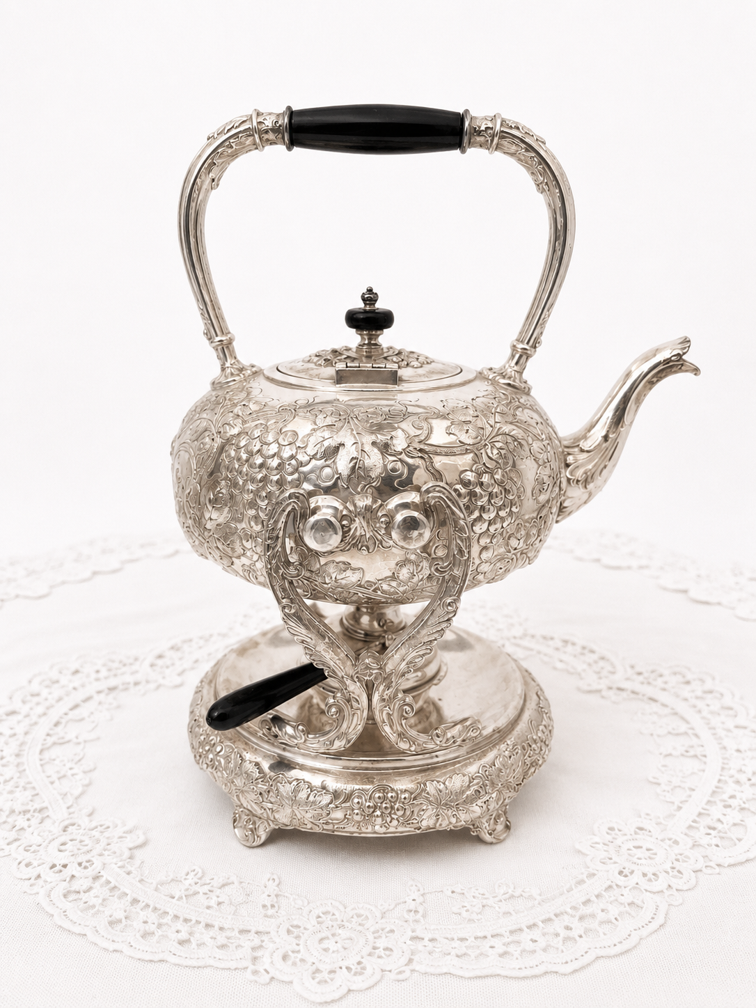 Vintage Silverplate Tilting Tea Kettle on Stand with Original Burner | Patented Jan. 12, 1892 — antique collectible