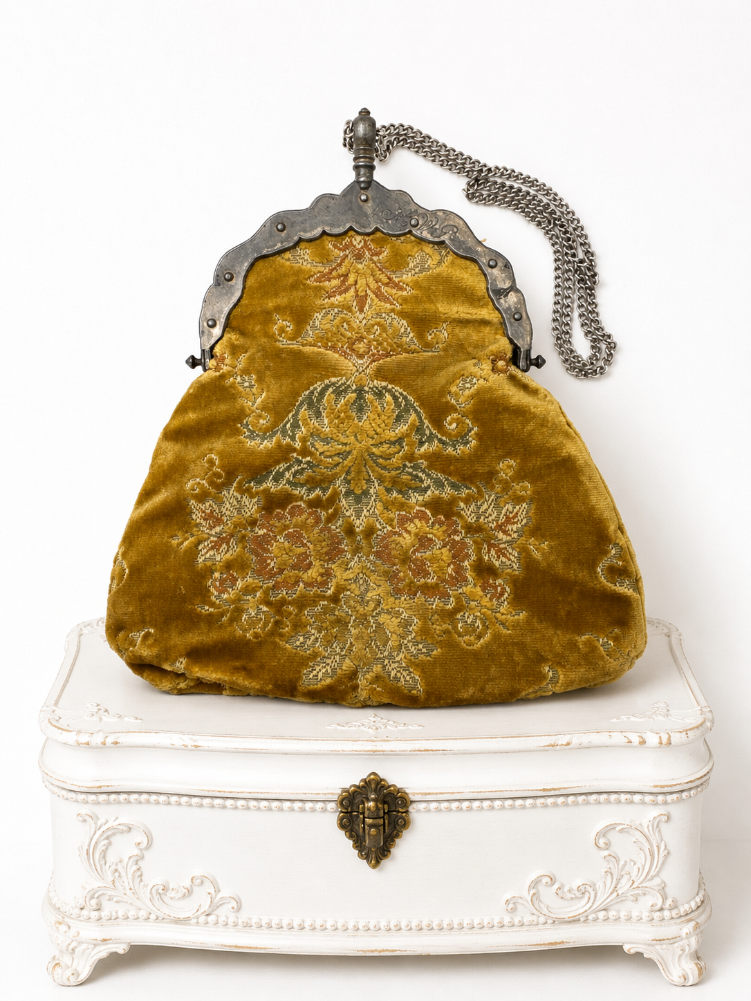 Vintage Victorian Revival Evening Purse | Italian Brocade Fabric | American Mid-Century Handbag