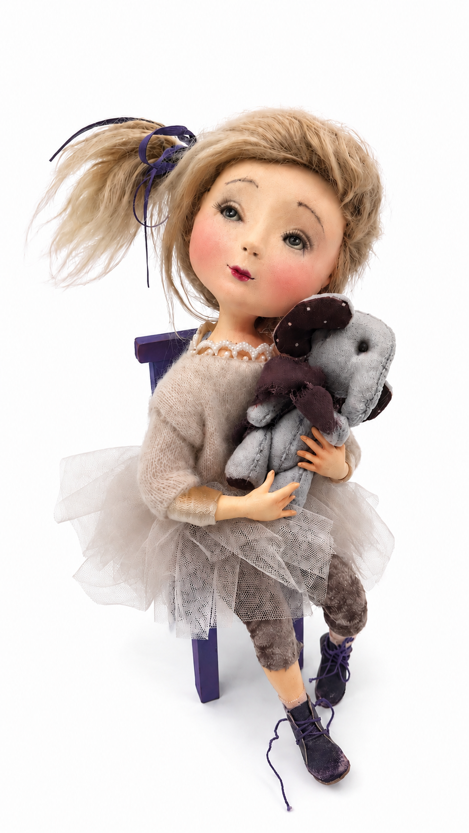 OOAK Handmade Artist Doll with Teddy Elephant Collectible Art Doll Ginny