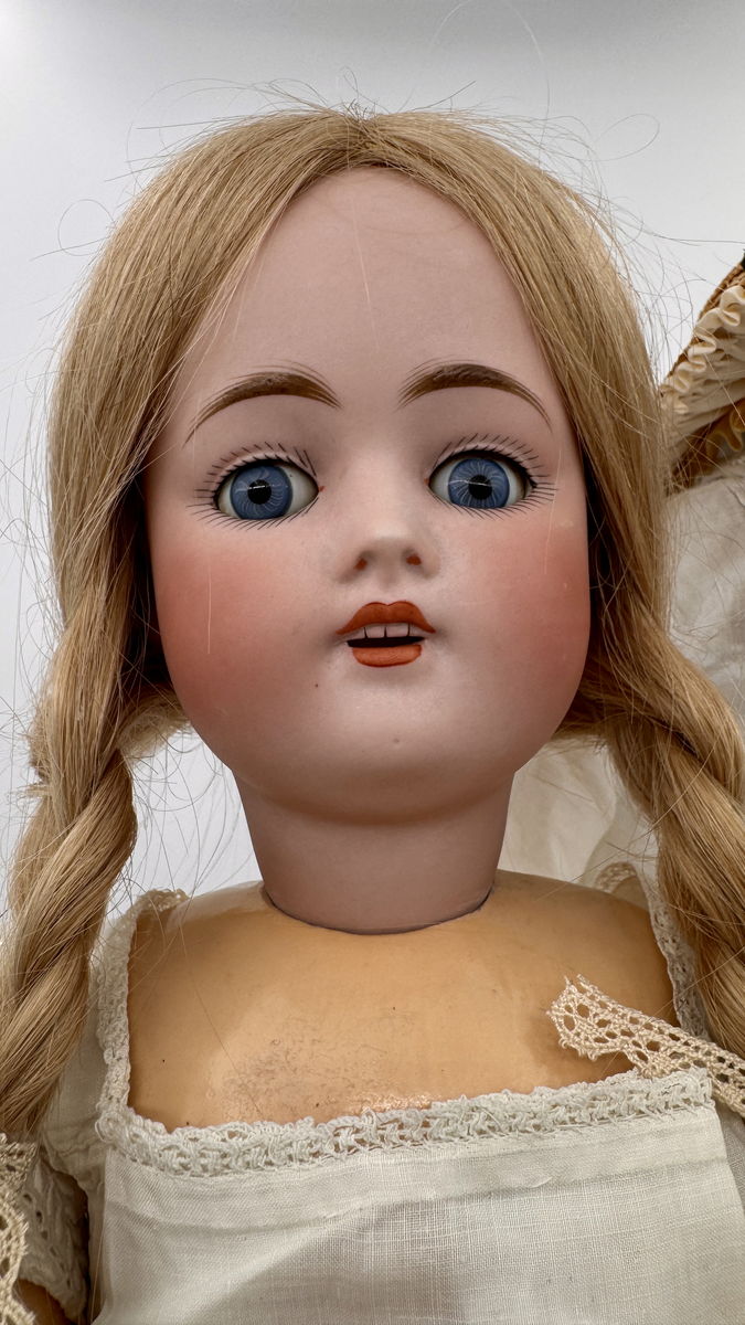 Early Antique Kestner E 168 9  Doll, c.1900–1910, Rare Square Teeth, Blue Eyes, Antique Outfit, 22”