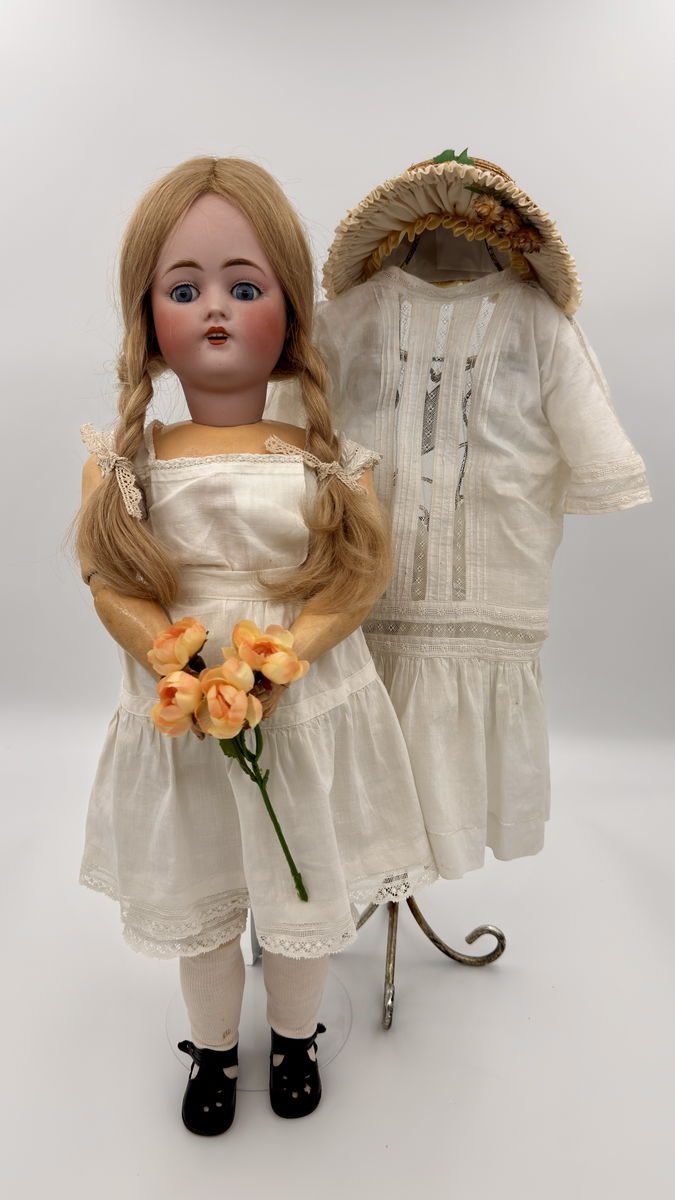 Early Antique Kestner E 168 9  Doll, c.1900–1910, Rare Square Teeth, Blue Eyes, Antique Outfit, 22”