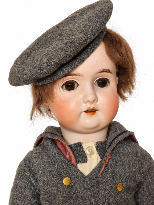 Antique C.M. Bergmann German Bisque Boy Doll 22” Brown Glass Eyes — antique bisque doll for sale