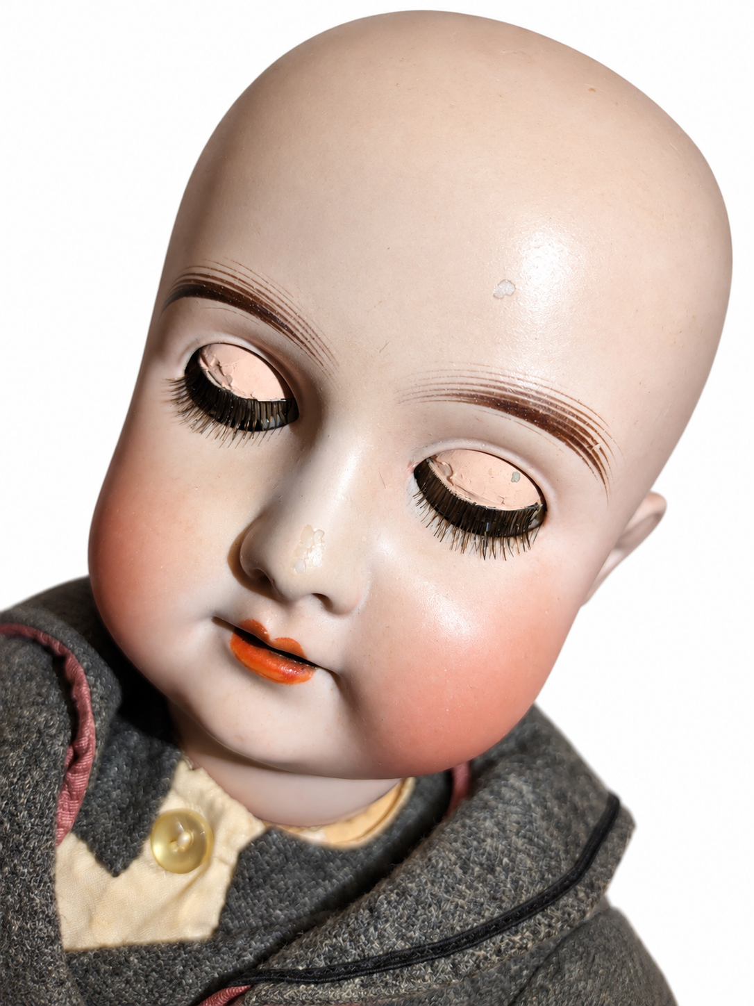 Antique C.M. Bergmann German Bisque Boy Doll 22” Brown Glass Eyes — German antique doll collectible