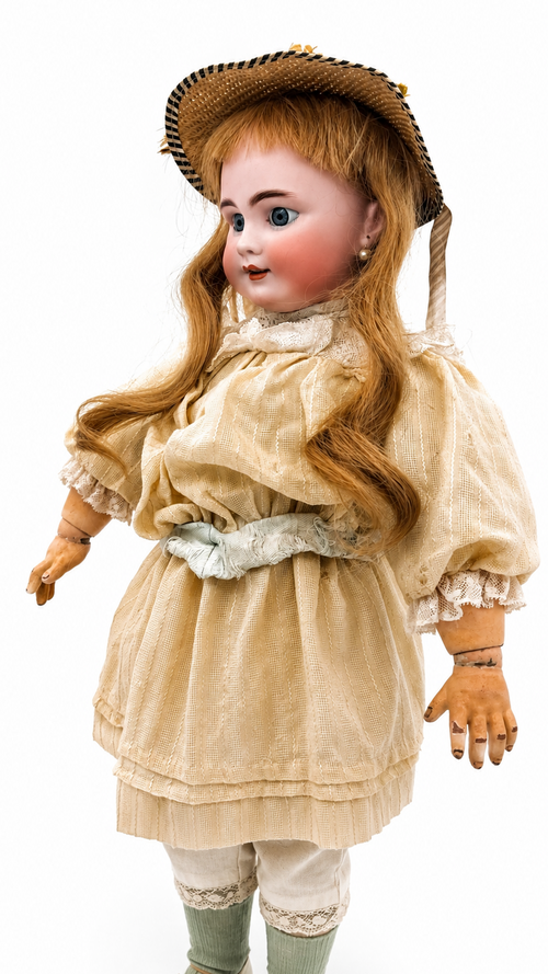 Antique French Tête Jumeau DEP Bisque Head Doll on Original Bébé Jumeau Diplôme Body, 23 Inches, Blue Sleeping Eyes, c. 1900–1915
