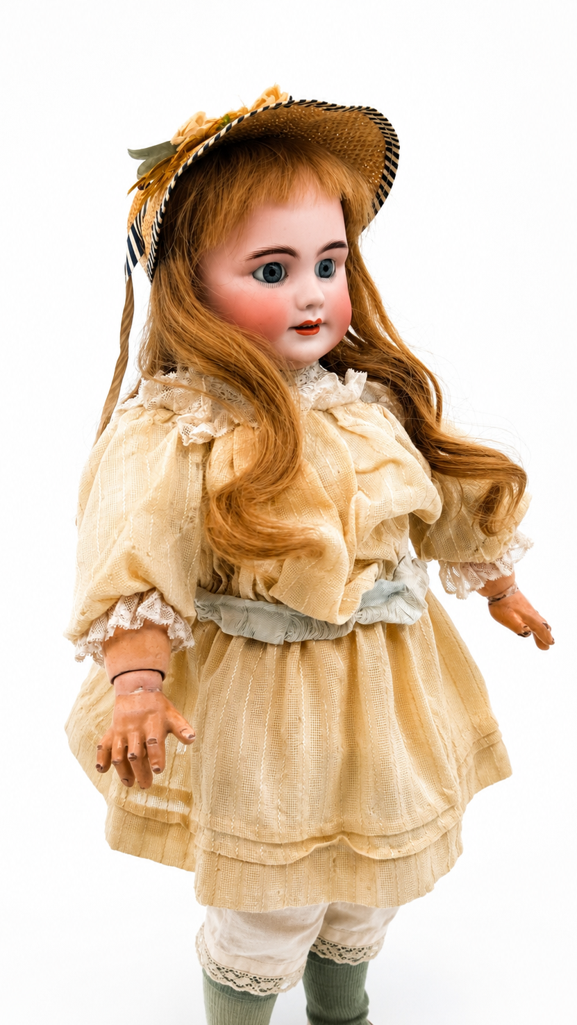Antique French Tête Jumeau DEP Bisque Head Doll on Original Bébé Jumeau Diplôme Body, 23 Inches, Blue Sleeping Eyes, c. 1900–1915