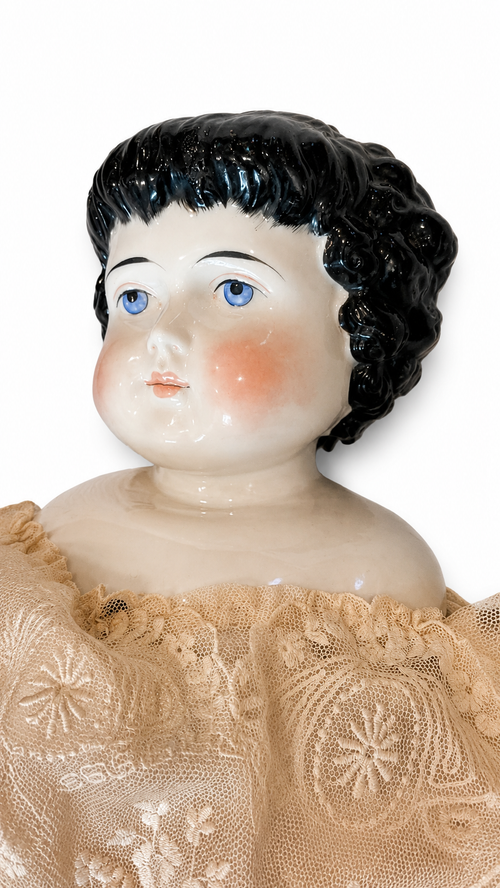 Antique German ABG Highland Mary China Head Doll, 28 Inches, circa 1870s