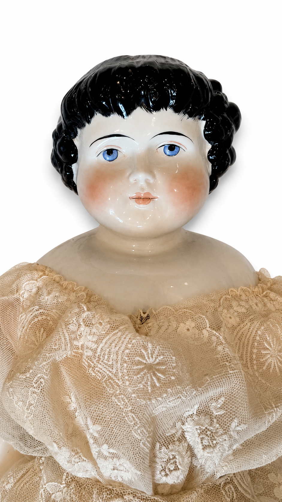 Antique German ABG Highland Mary China Head Doll, 28 Inches, circa 1870s