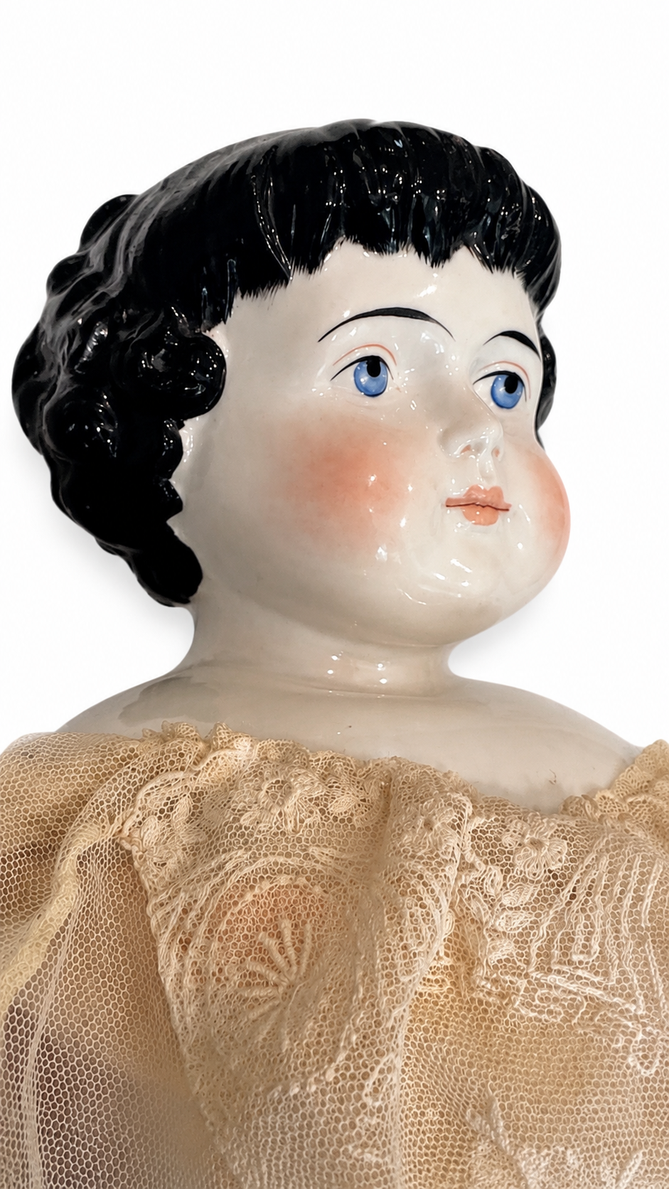 Antique German ABG Highland Mary China Head Doll, 28 Inches, circa 1870s