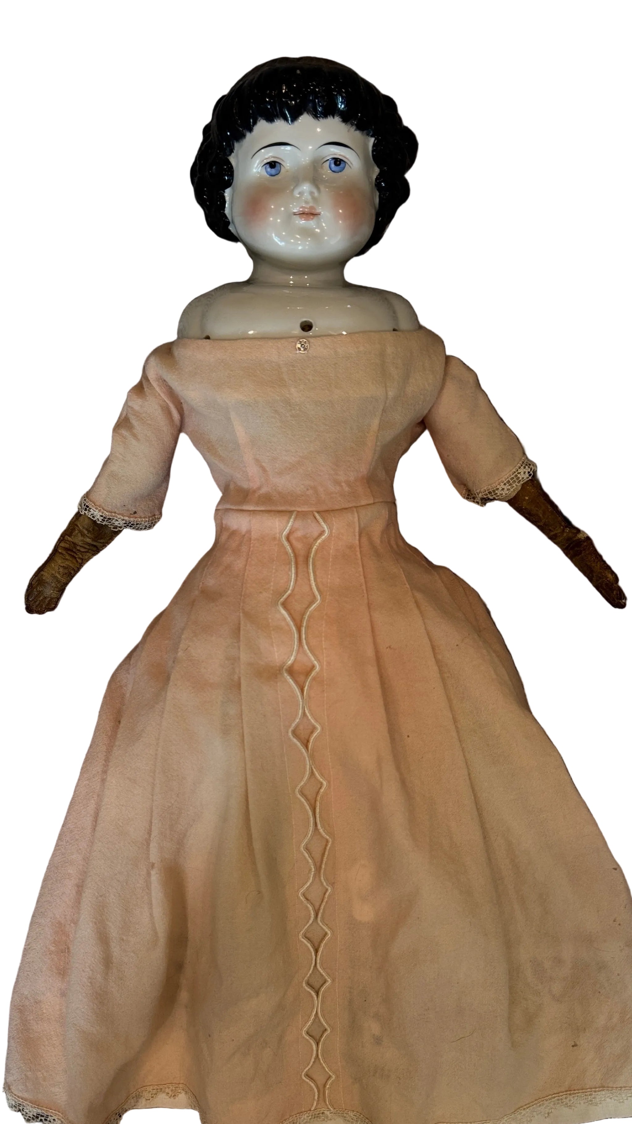 Antique German ABG Highland Mary China Head Doll, 28 Inches, circa 1870s
