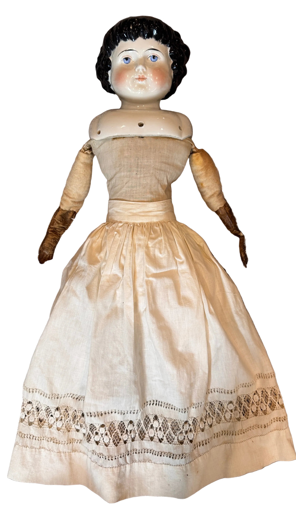 Antique German ABG Highland Mary China Head Doll, 28 Inches, circa 1870s