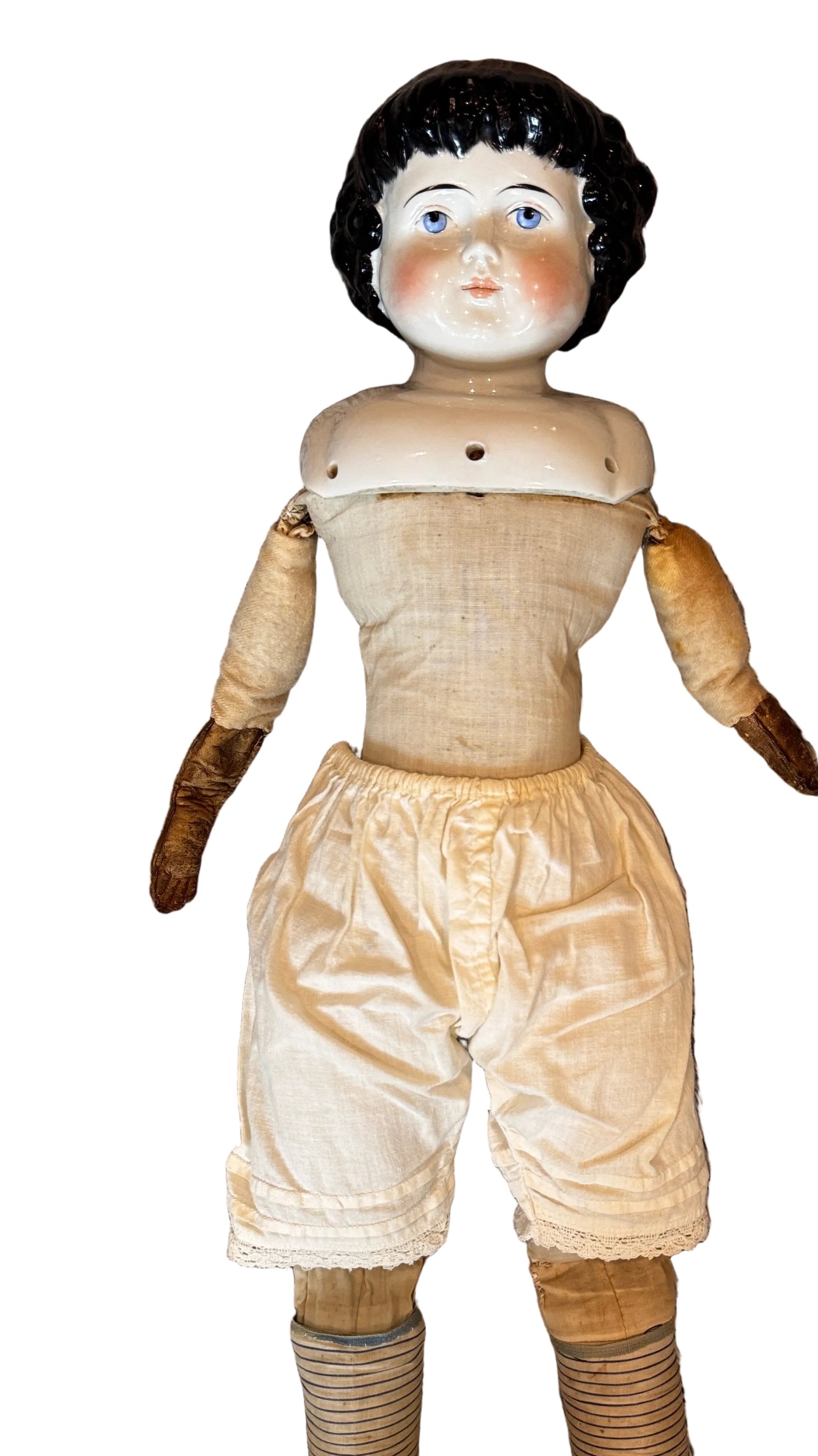 Antique German ABG Highland Mary China Head Doll, 28 Inches, circa 1870s