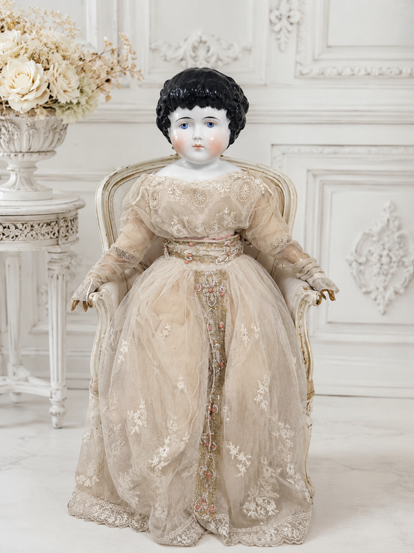 Antique German ABG Highland Mary China Head Doll, 28 Inches, circa 1870s — antique collectible doll