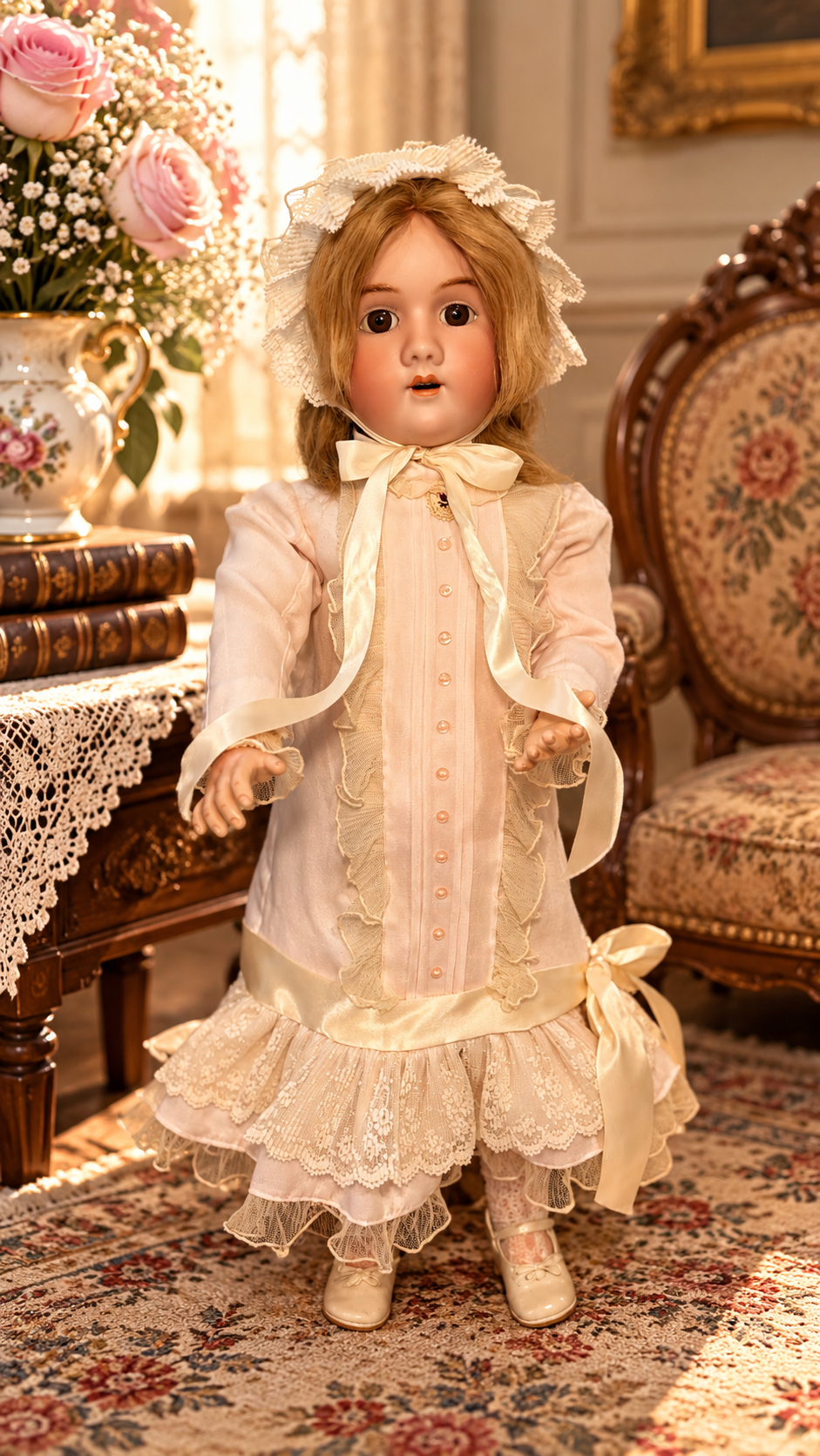 Antique Heinrich Handwerck 109 German Bisque Doll 30” Brown Glass Eyes — antique bisque doll for sale