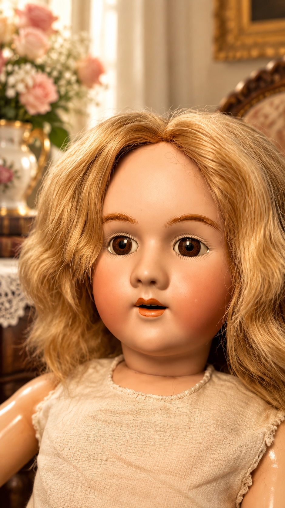 Antique Heinrich Handwerck 109 German Bisque Doll 30” Brown Glass Eyes — German antique doll collectible